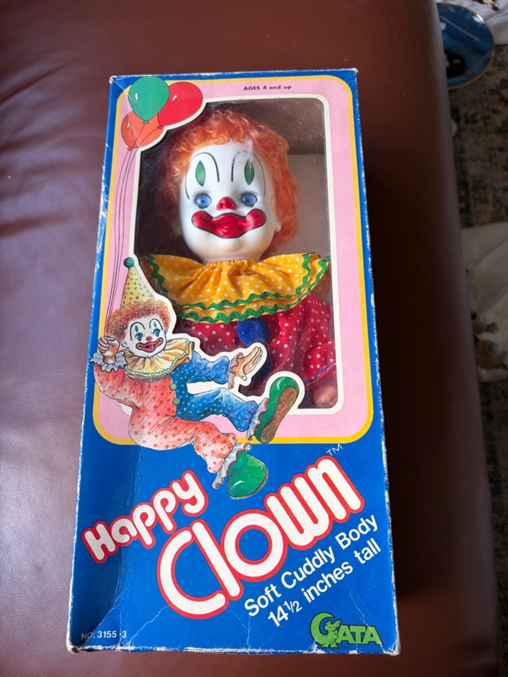 Red Polka Dot Clown Plush Doll with Orange Hair